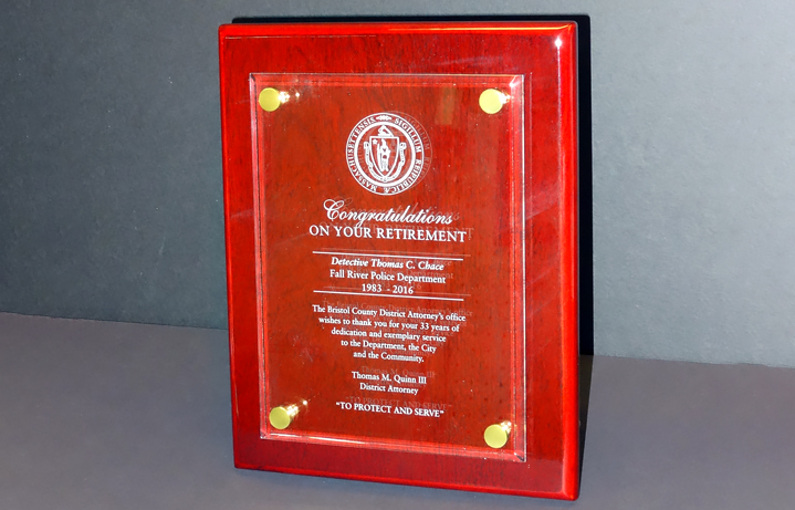 8 in. x 10 in. floating acrylic retirement plaque