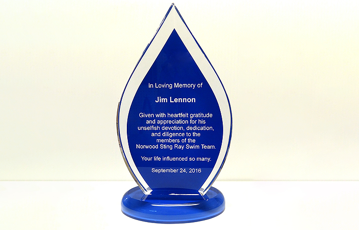 7 3/4 in. tall blue flame acrylic memorial award