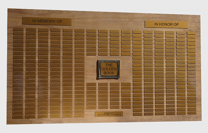 7 Foot x 4 foot custom walnut perpetual plaque with 332 gold plastic plates.