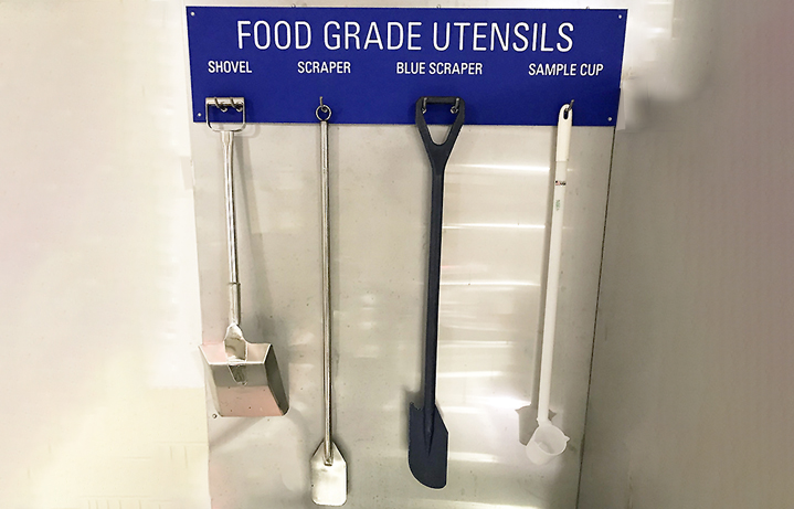 12 in. x 48 in. Food grade utensil rack sign. Blue plastic is 1/2" thick.