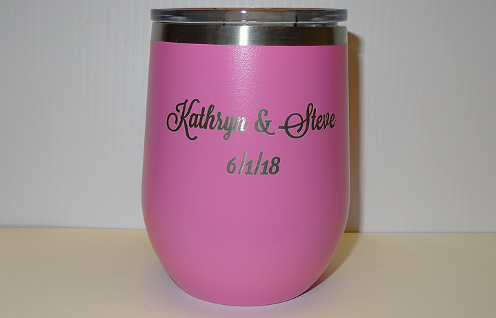 12 oz. Personalized pink stainless steel wine tumbler