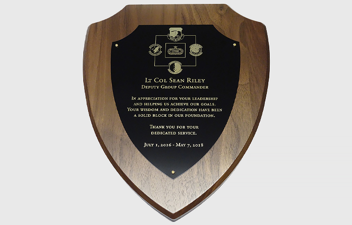 8.5 in. x  10.5 in. Laser engraved walnut shield plaque