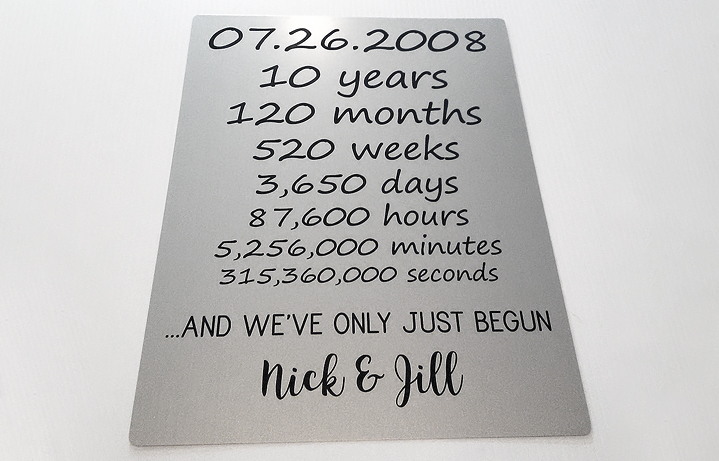 12 in. x 16 in. Personalized silver aluminum anniversary sign