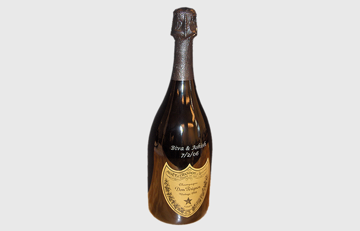 Engraved Dom Perignon wine bottle