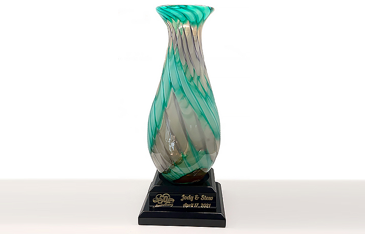 14.5 in. Art glass vase with black removable base