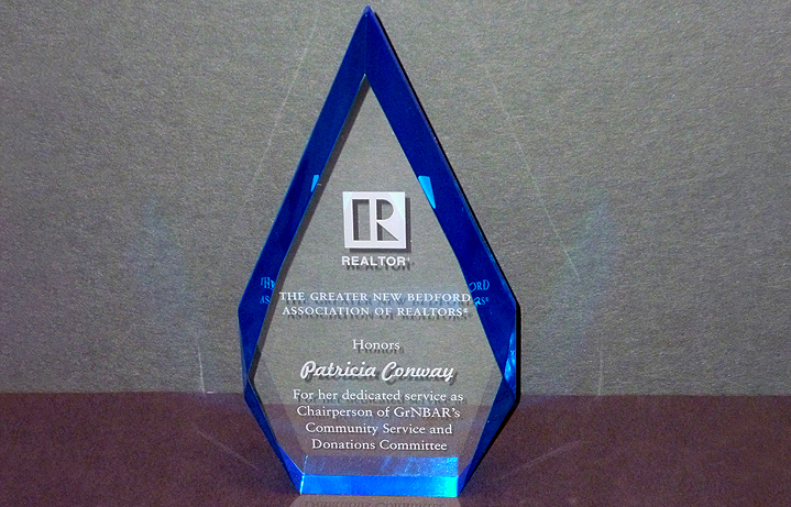 Blue acrylic recognition award.
