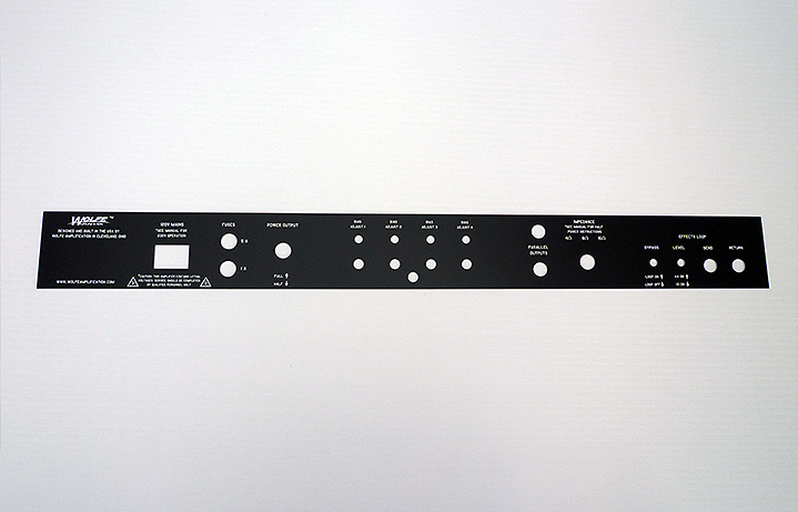 Black amplifier plate measures 2.5 in. high x 24 in. long.