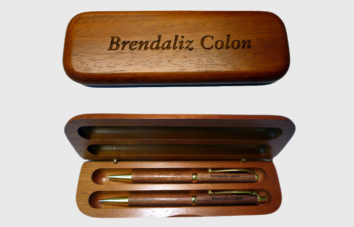 Laser engraved wooden pen box & pen & pencil set