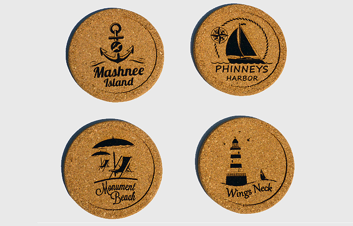 Personalized cork coasters.