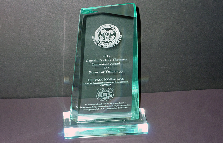 10 in. tall jade acrylic award for the Coast Guard