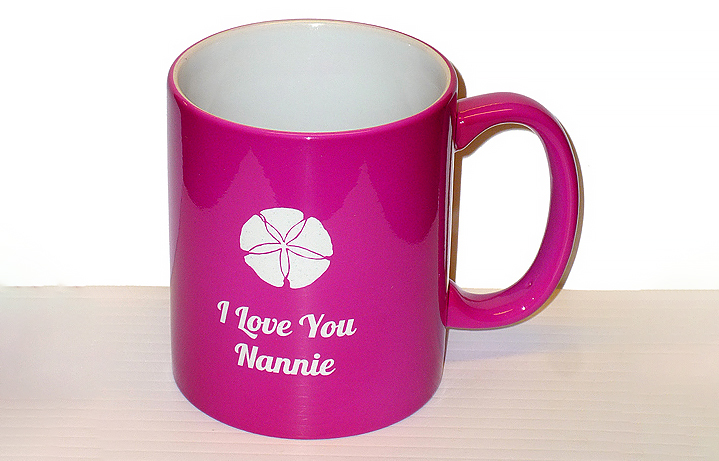 Laser engraved pink ceramic mug